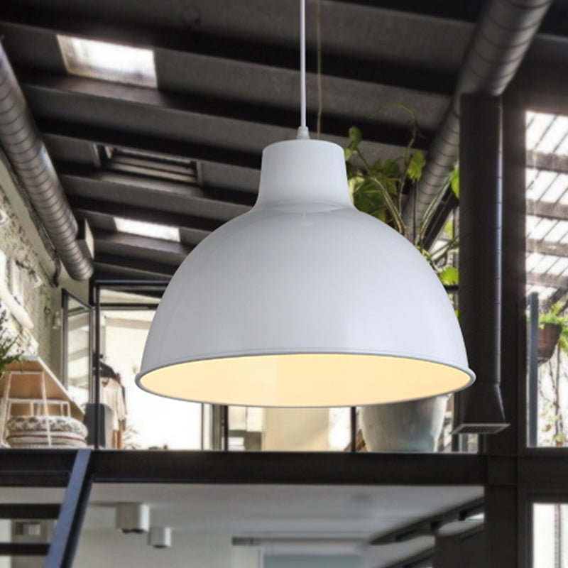 Loft Style Dome Ceiling Light 12"/14" Dia 1 Light Metal Hanging Lamp with Adjustable Cord in Black/White