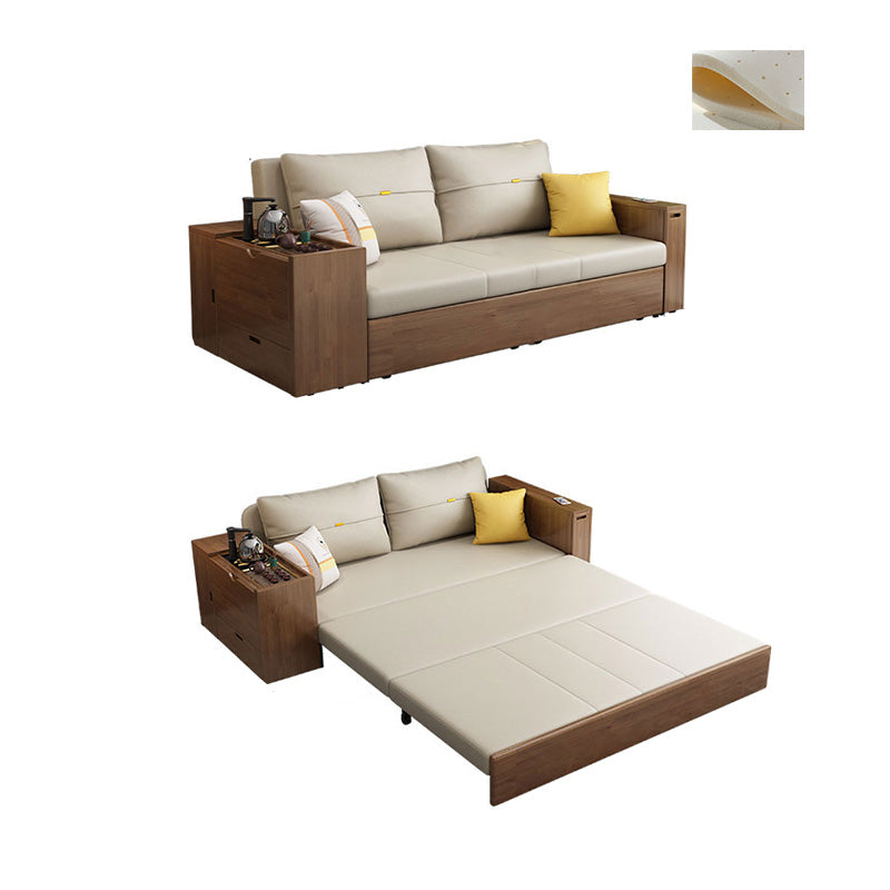 Scandinavian Futon Sleeper Sofa Bed with Square Arms and Pillow Back