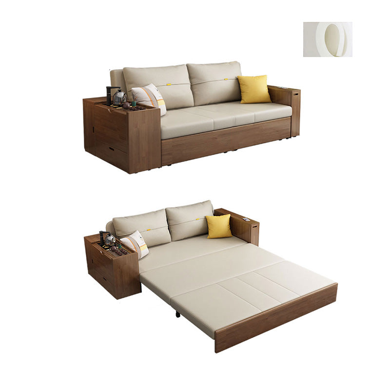 Scandinavian Futon Sleeper Sofa Bed with Square Arms and Pillow Back