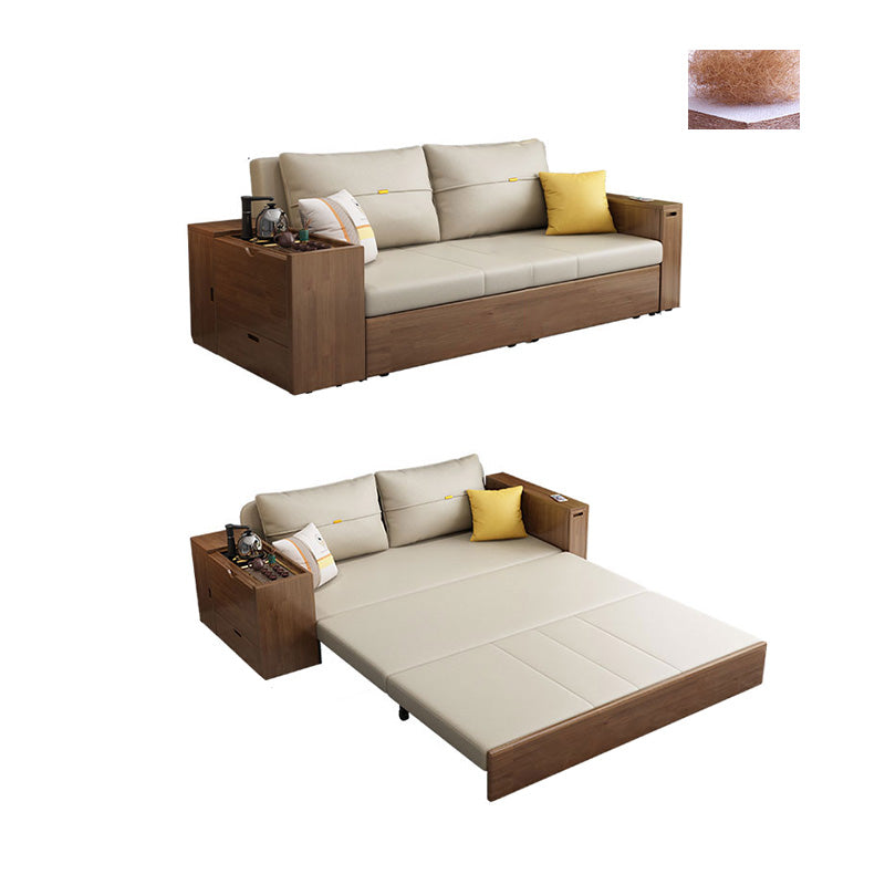 Scandinavian Futon Sleeper Sofa Bed with Square Arms and Pillow Back