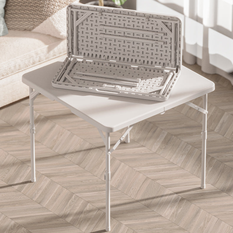 Modern Dining Table Square Plastic Top with 4 Metal Legs for Living Room