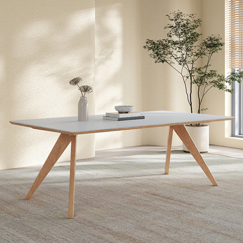 Modern Solid Wood Dining Table White Rectangular Top with Solid Wood Legs