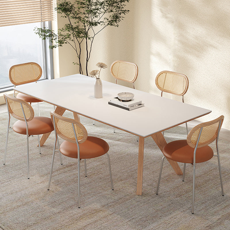Modern Solid Wood Dining Table White Rectangular Top with Solid Wood Legs