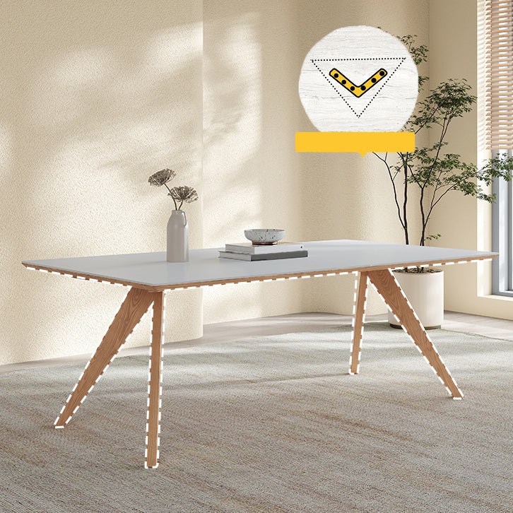 Modern Solid Wood Dining Table White Rectangular Top with Solid Wood Legs