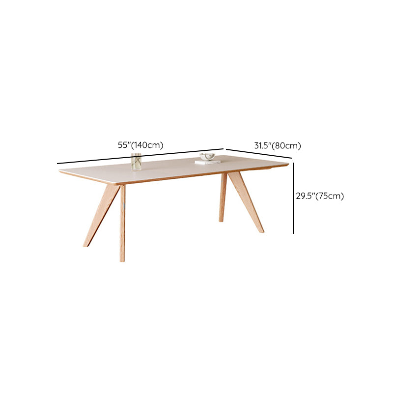 Modern Solid Wood Dining Table White Rectangular Top with Solid Wood Legs