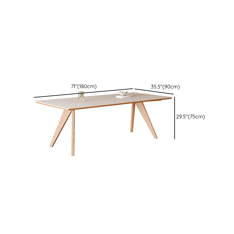 Modern Solid Wood Dining Table White Rectangular Top with Solid Wood Legs
