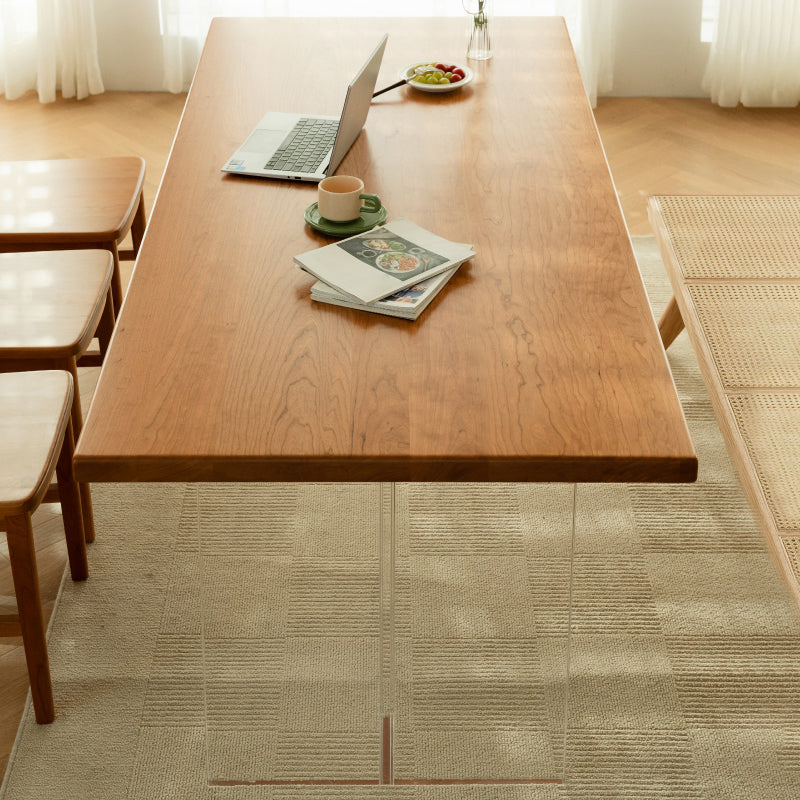 Modern Solid Wood Dining Table Natural Oak Rectangular Top with Double Pedestal