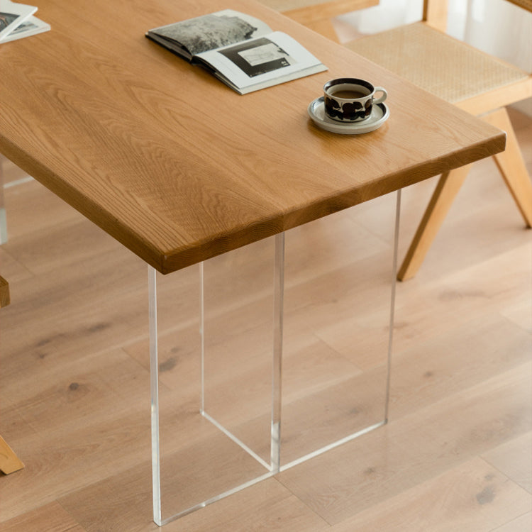 Modern Solid Wood Dining Table Natural Oak Rectangular Top with Double Pedestal