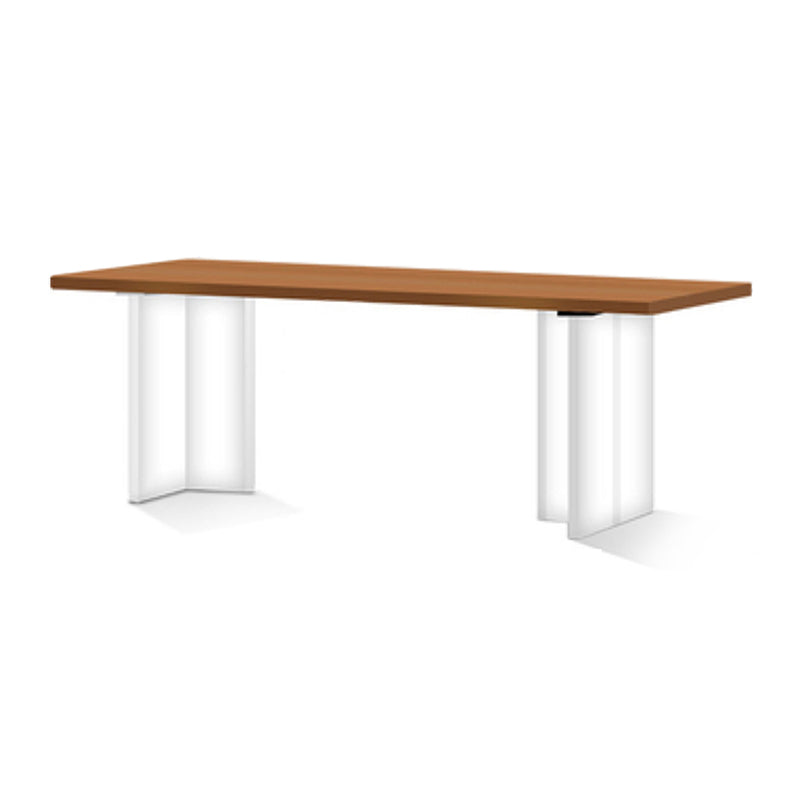 Modern Solid Wood Dining Table Natural Oak Rectangular Top with Double Pedestal