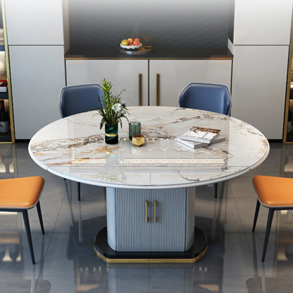 Modern Extendable Dining Table White Round Stone Tabletop with Storage