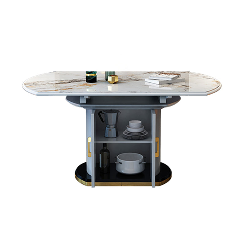 Modern Extendable Dining Table White Round Stone Tabletop with Storage