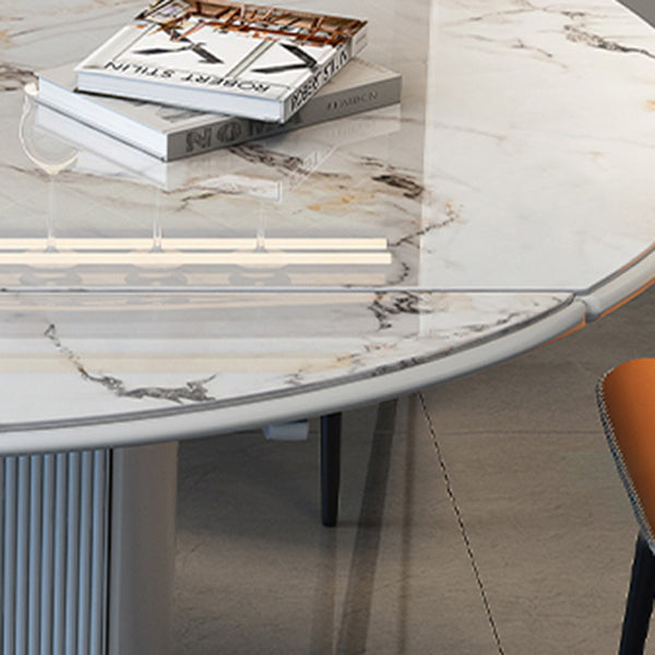 Modern Extendable Dining Table White Round Stone Tabletop with Storage