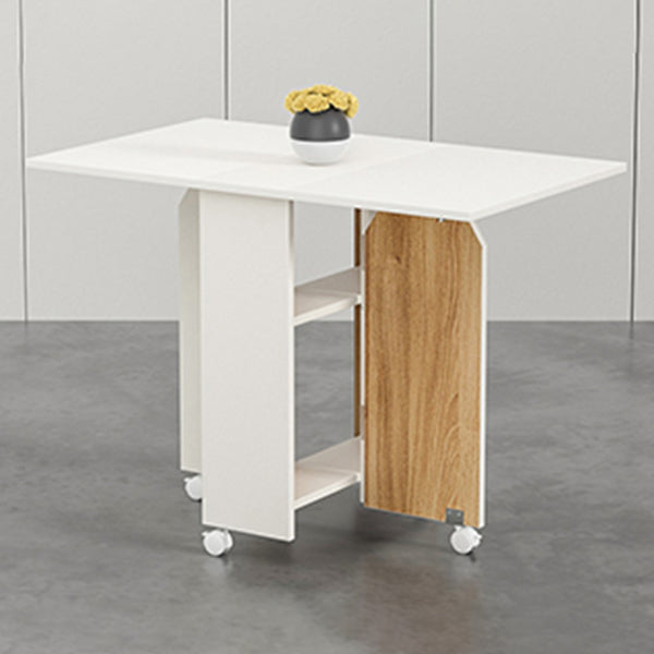 Modern Folding Dining Table Rectangle Wooden Tabletop with Storage