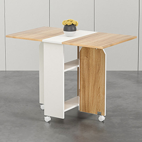 Modern Folding Dining Table Rectangle Wooden Tabletop with Storage