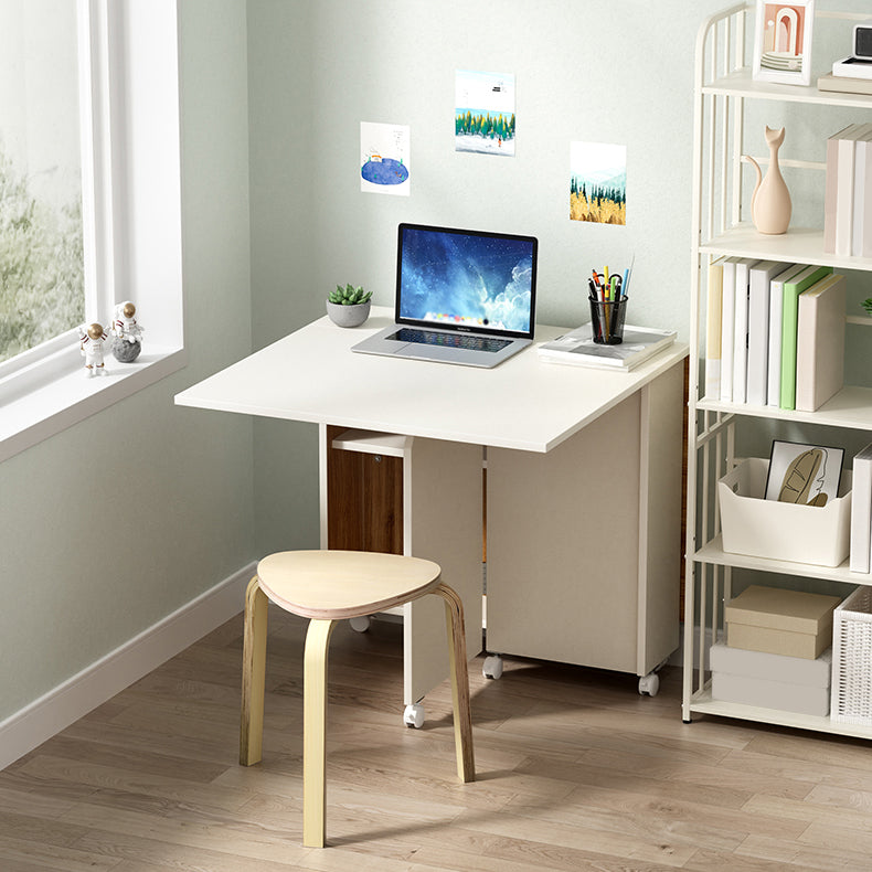 Modern Folding Dining Table Rectangle Wooden Tabletop with Storage