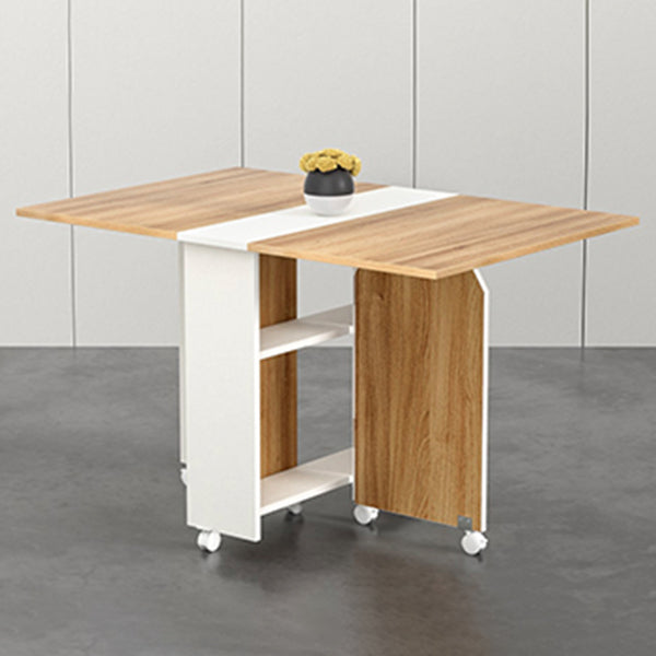 Modern Folding Dining Table Rectangle Wooden Tabletop with Storage