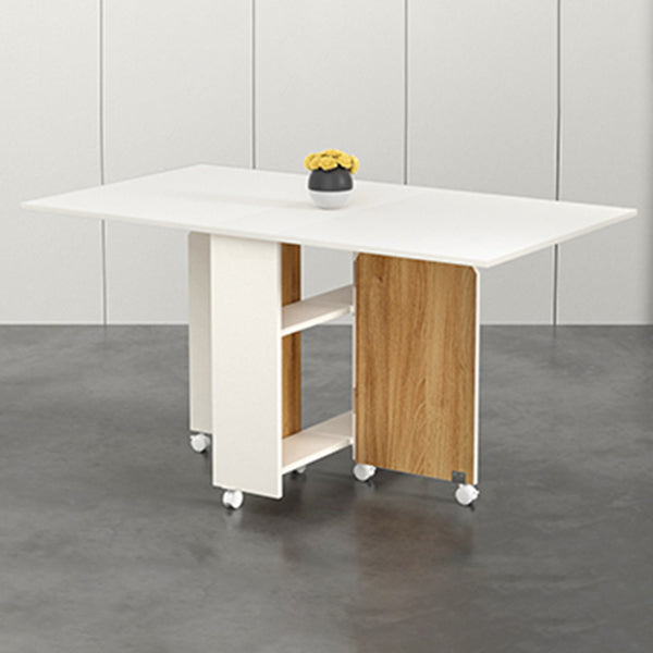 Modern Folding Dining Table Rectangle Wooden Tabletop with Storage
