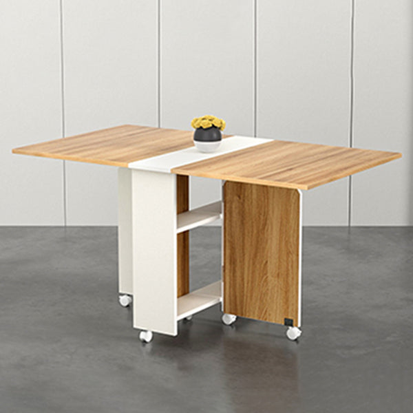 Modern Folding Dining Table Rectangle Wooden Tabletop with Storage