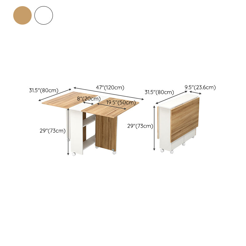 Modern Folding Dining Table Rectangle Wooden Tabletop with Storage