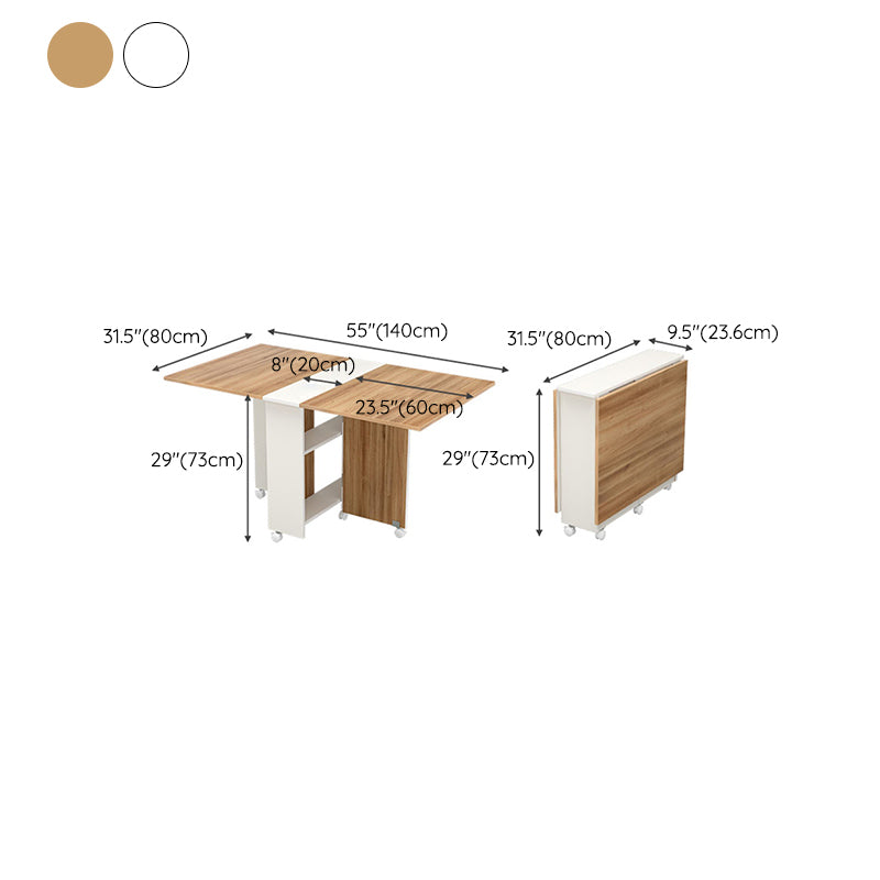 Modern Folding Dining Table Rectangle Wooden Tabletop with Storage