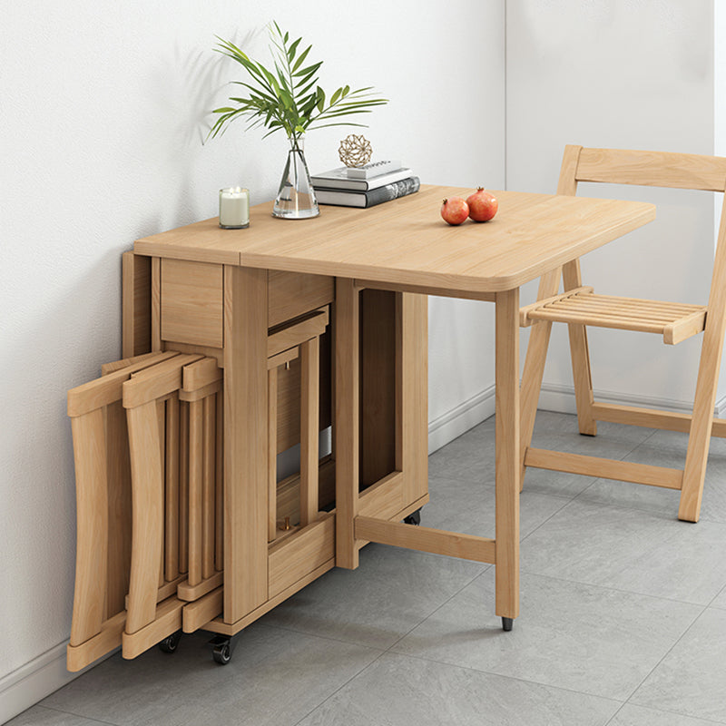Modern Dining Table Foldable Rectangle Tabletop with Wood Base