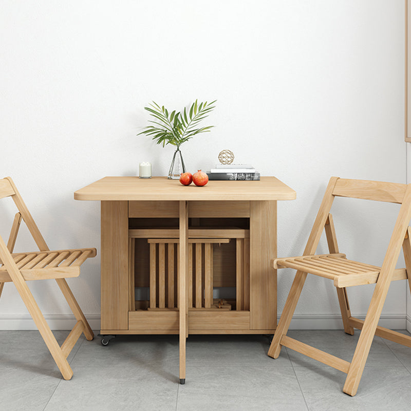 Modern Dining Table Foldable Rectangle Tabletop with Wood Base