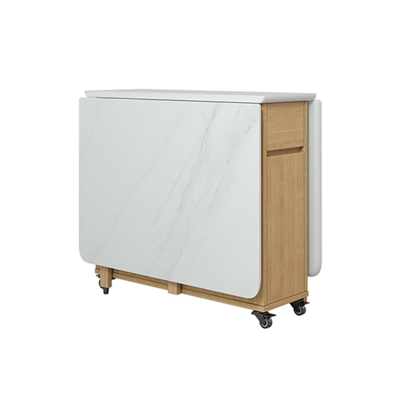 Modern Dining Table Foldable Rectangle Tabletop with Wood Base