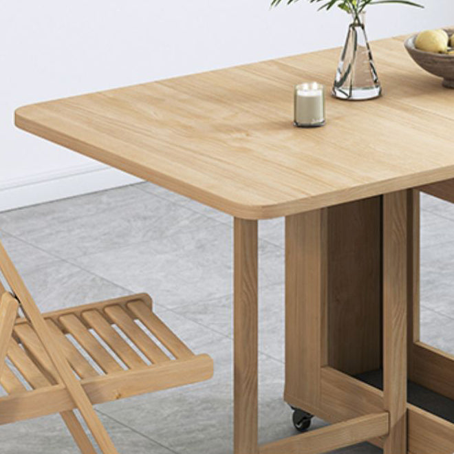 Modern Dining Table Foldable Rectangle Tabletop with Wood Base