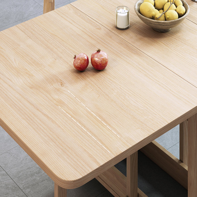 Modern Dining Table Foldable Rectangle Tabletop with Wood Base