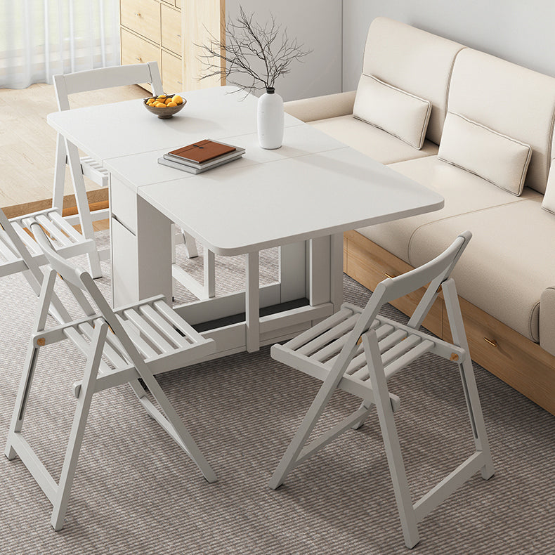 Modern Dining Table Foldable Rectangle Tabletop with Wood Base