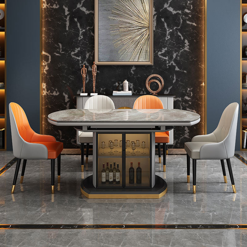 Modern Stone Top Dining Table Extendable for Small Spaces with Storage
