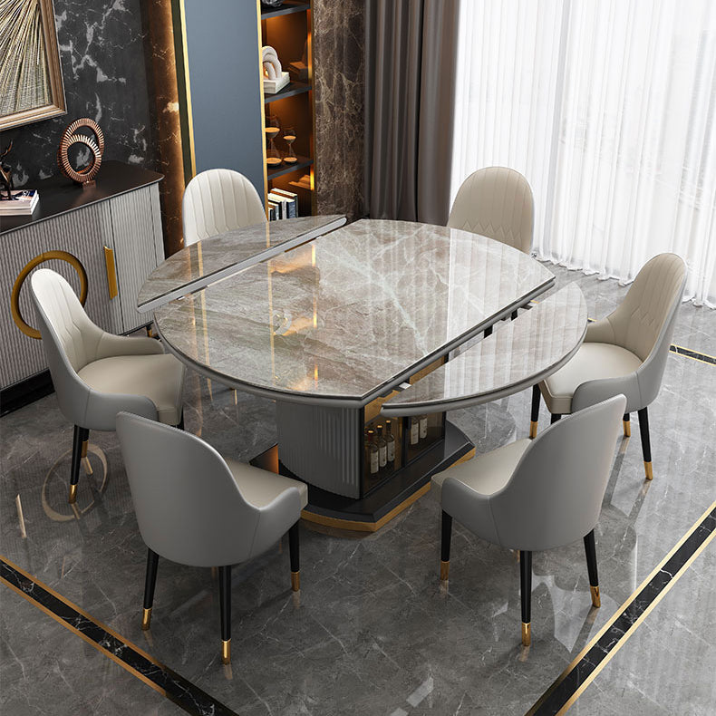 Modern Stone Top Dining Table Extendable for Small Spaces with Storage
