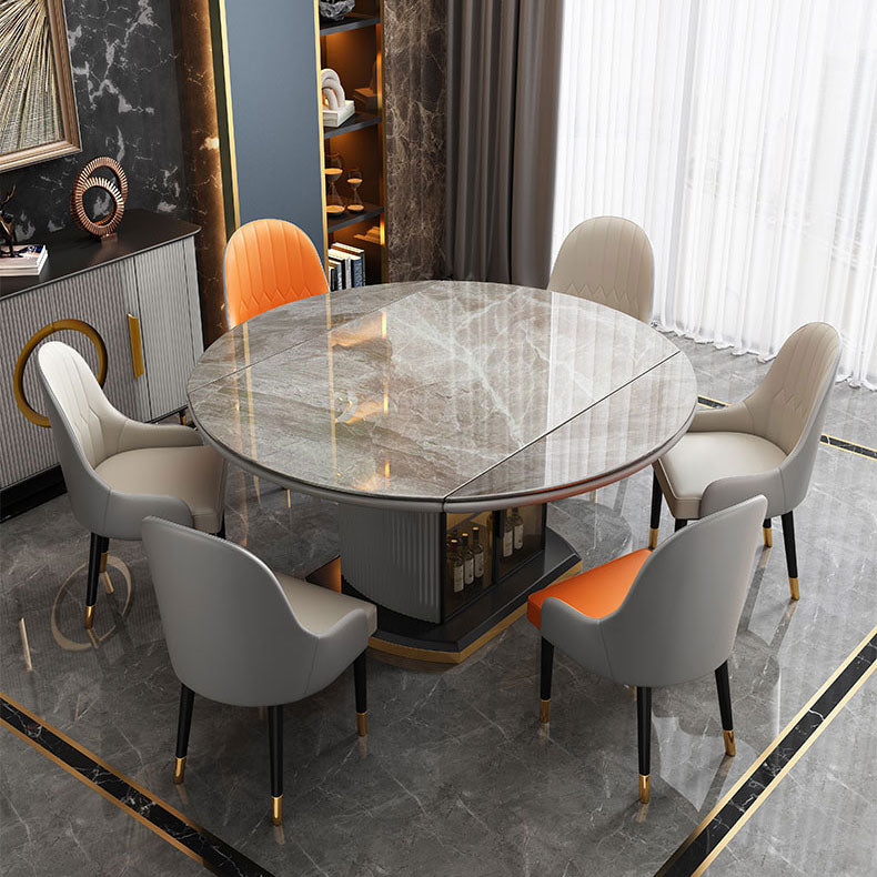 Modern Stone Top Dining Table Extendable for Small Spaces with Storage