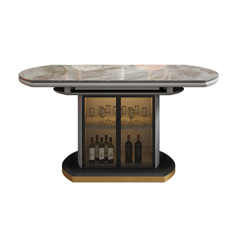 Modern Stone Top Dining Table Extendable for Small Spaces with Storage