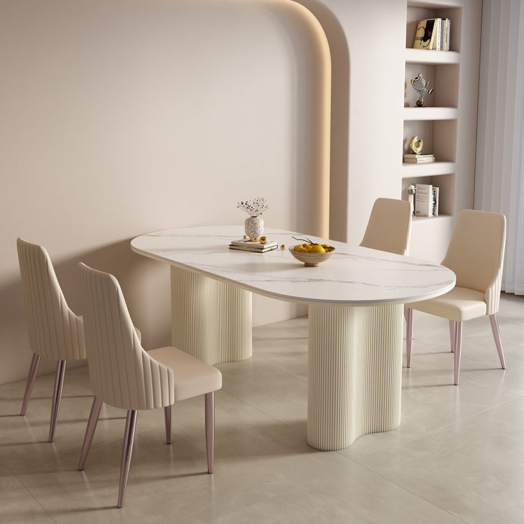 1/2/5/7 Pieces White Oval Sintered Stone Top Dining Set for Home