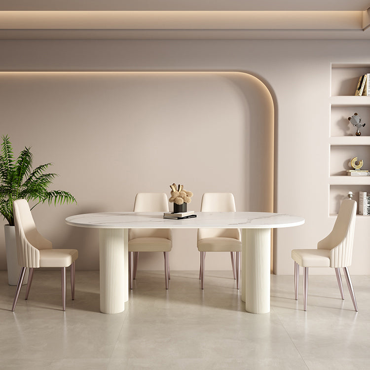 1/2/5/7 Pieces White Oval Sintered Stone Top Dining Set for Home