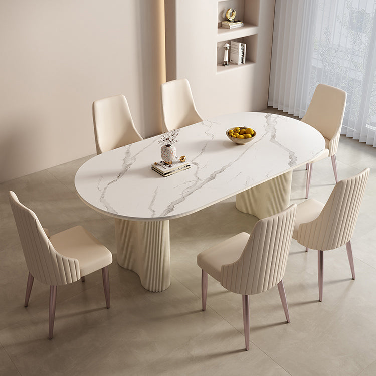 1/2/5/7 Pieces White Oval Sintered Stone Top Dining Set for Home