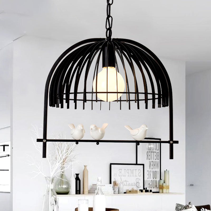 Metallkuppel Schatten Decke Anhänger Licht mit Vogelkäfig -Design Lodge Style 1 Lampe Innenlampe in Schwarz/Weiß