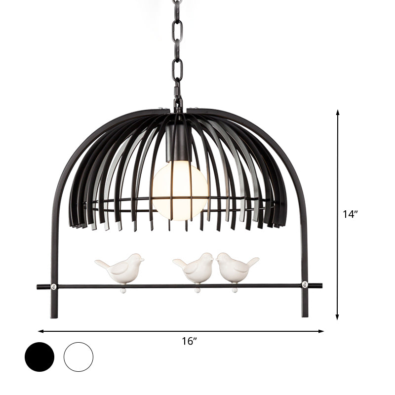 Metallkuppel Schatten Decke Anhänger Licht mit Vogelkäfig -Design Lodge Style 1 Lampe Innenlampe in Schwarz/Weiß