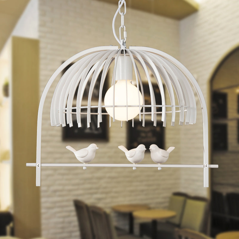 Metallkuppel Schatten Decke Anhänger Licht mit Vogelkäfig -Design Lodge Style 1 Lampe Innenlampe in Schwarz/Weiß
