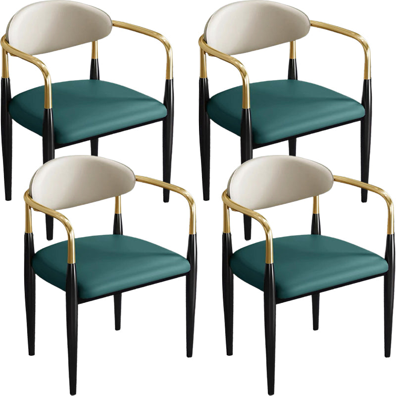 Contemporary Faux Leather Arm Dining Chair for Home in Gold Finish