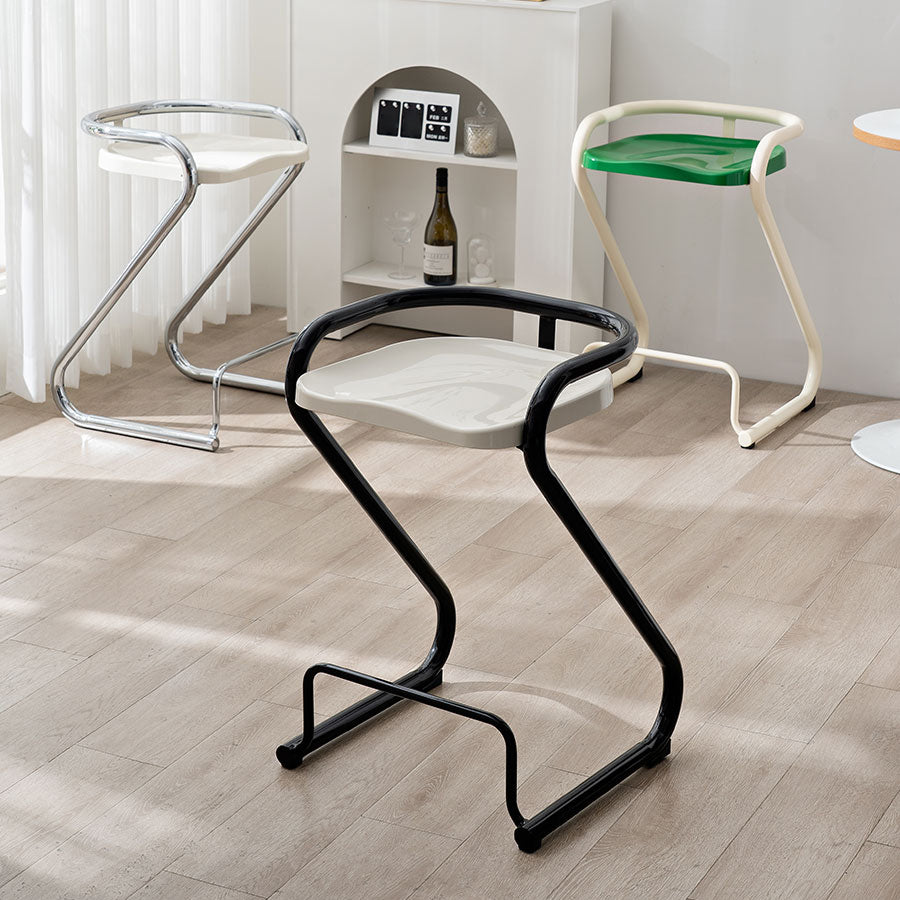 Modern Contoured Seat Low Back Armless Bar Stools with Metal Base