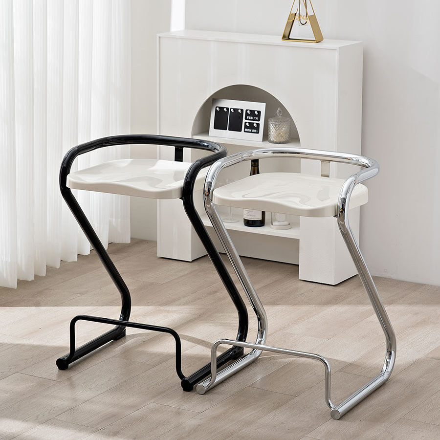 Modern Contoured Seat Low Back Armless Bar Stools with Metal Base