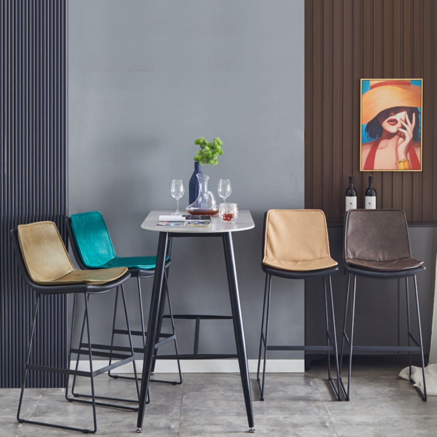 Modern Upholstered Low Back Armless Bar Stools with Metal Base