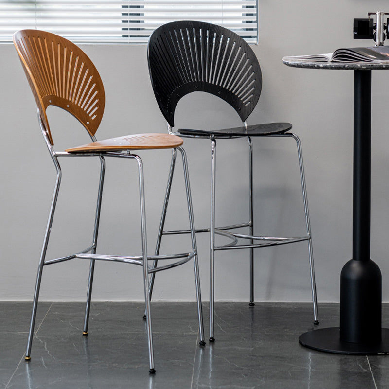 Contemporary 45" Height Wooden Backrest Counter High Stool with Metal Base