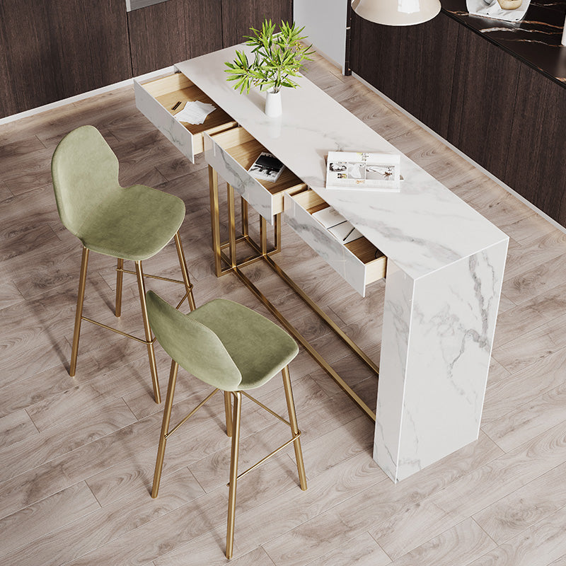 1/2/3 Pieces Glam Rectangle Sintered Stone Counter Table with High Stools in Gold