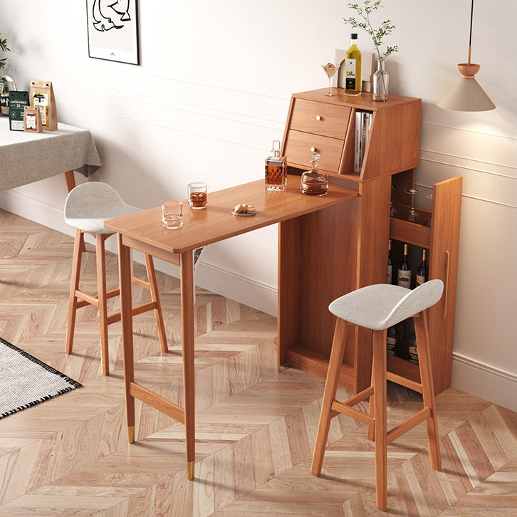 1/2/3 Pieces Bar Stool and Table Set, Folding Solid Wood for Living Room
