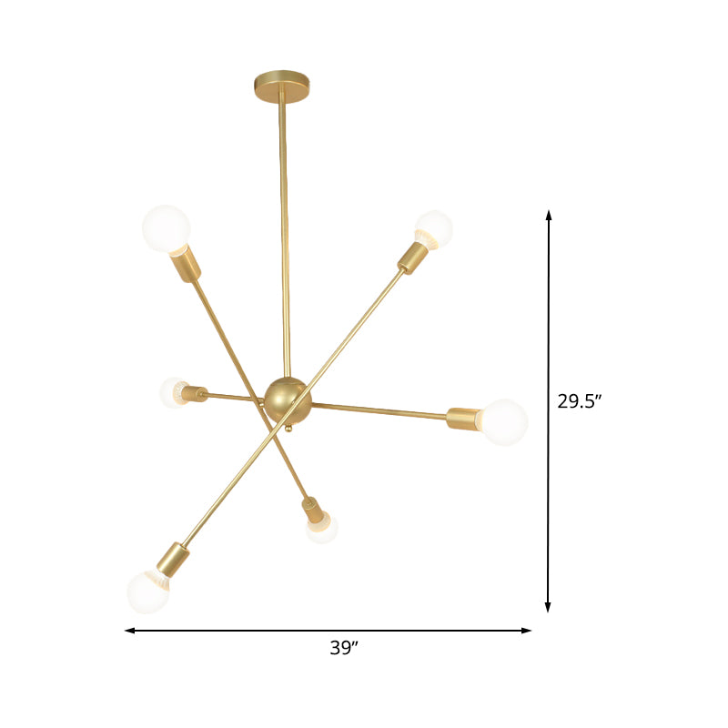 Gouden afwerking 6/8 Lichten Suspensie Lichte industriële stijl Iron Sputnik kroonluchter verlichting met kale lamp voor eetkamer