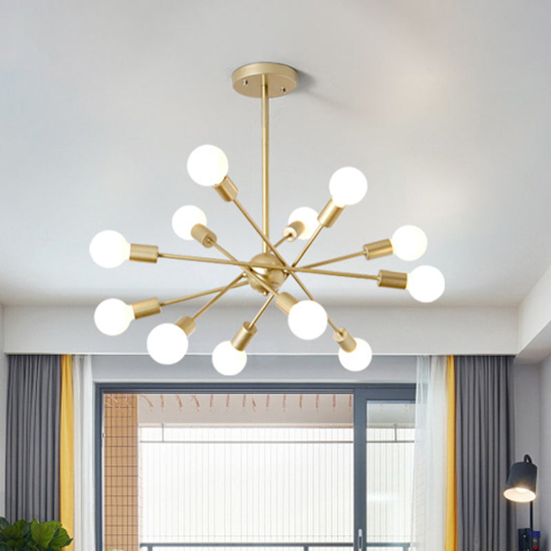 Gouden afwerking 6/8 Lichten Suspensie Lichte industriële stijl Iron Sputnik kroonluchter verlichting met kale lamp voor eetkamer