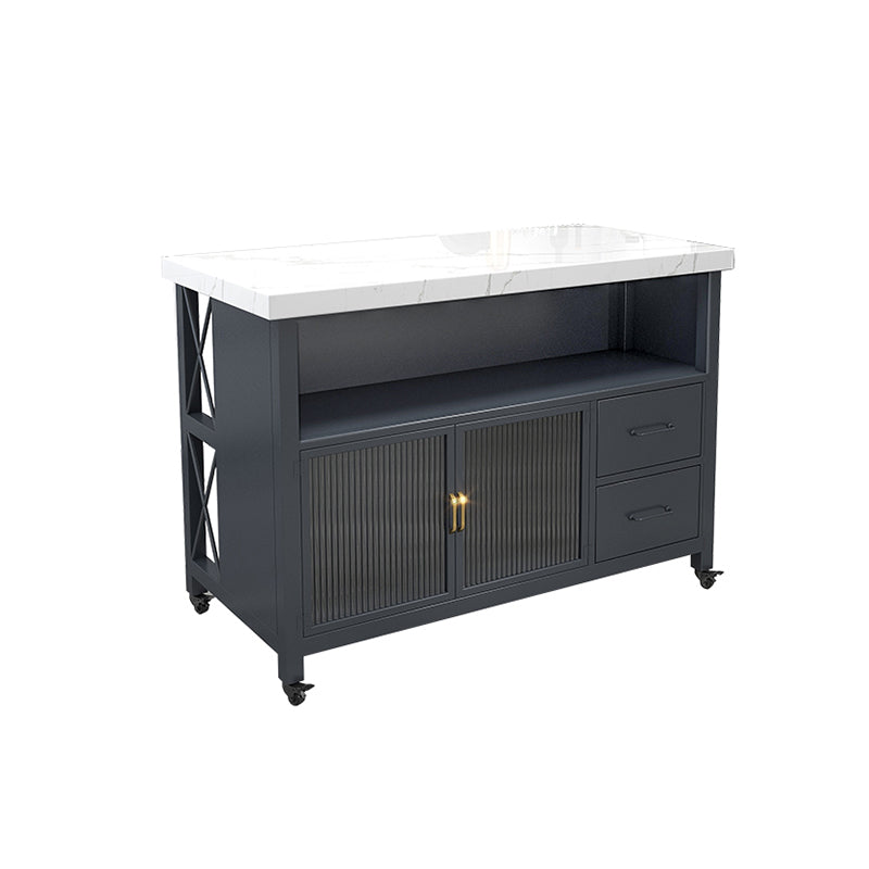 Faux Marble Rectangle Kitchen Cart with Metal Base and Wheels